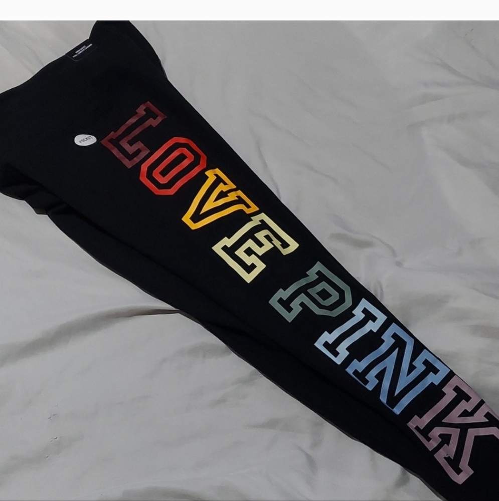 VS PINK cotton high waist leggings rainbow logo L NWT